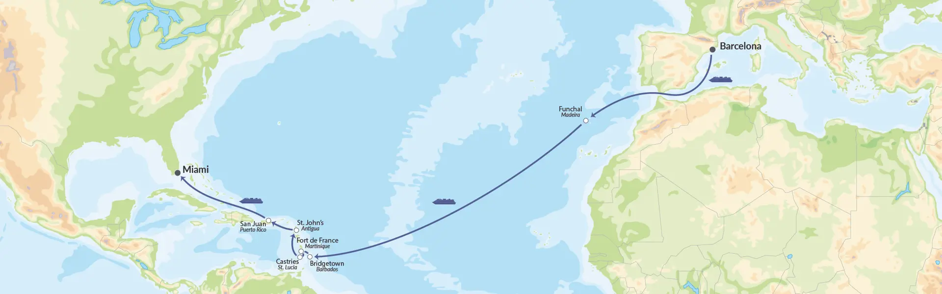 DK Explora II 05NOV24 Transatlantisk Luksuskrydstogt Map