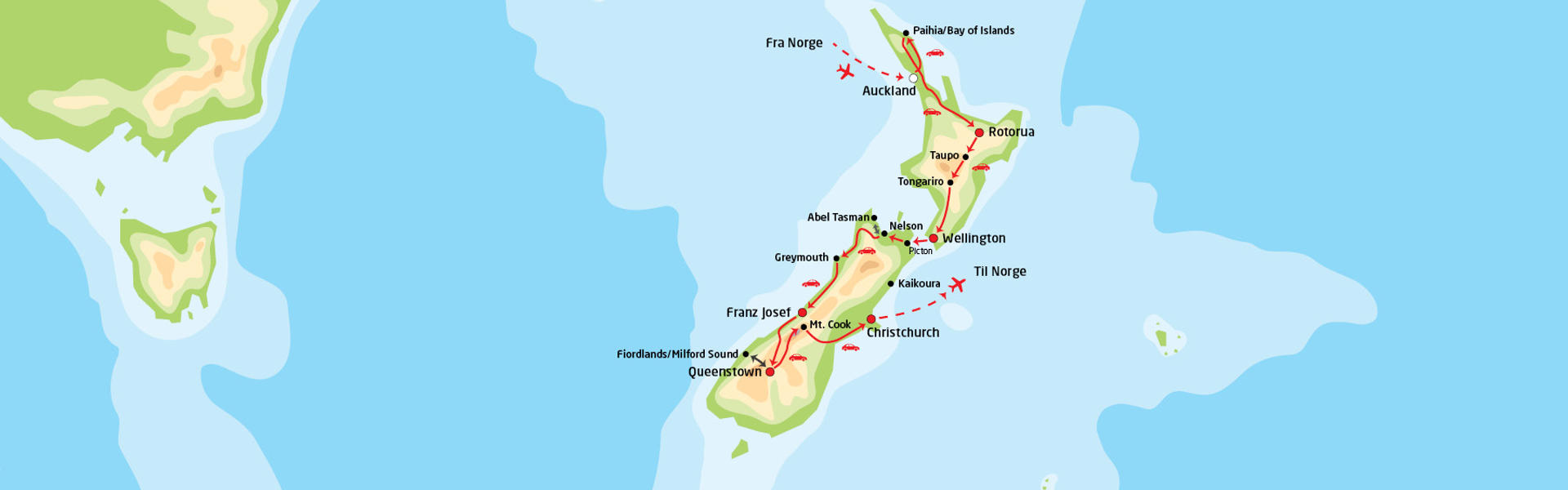 New Zealand til fots | Reiserute