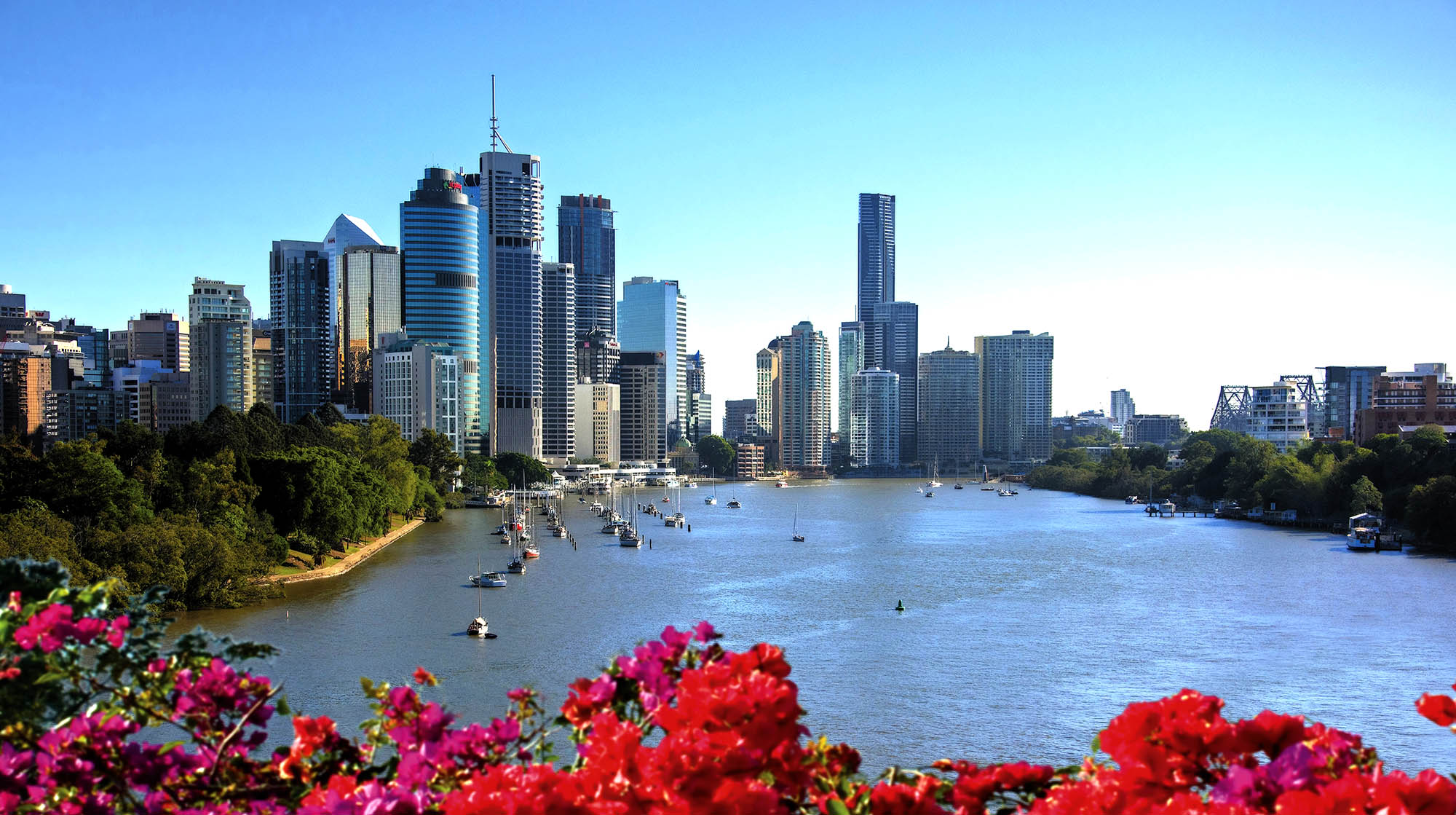 Brisbane med Brisbane River og byens flotte skyline