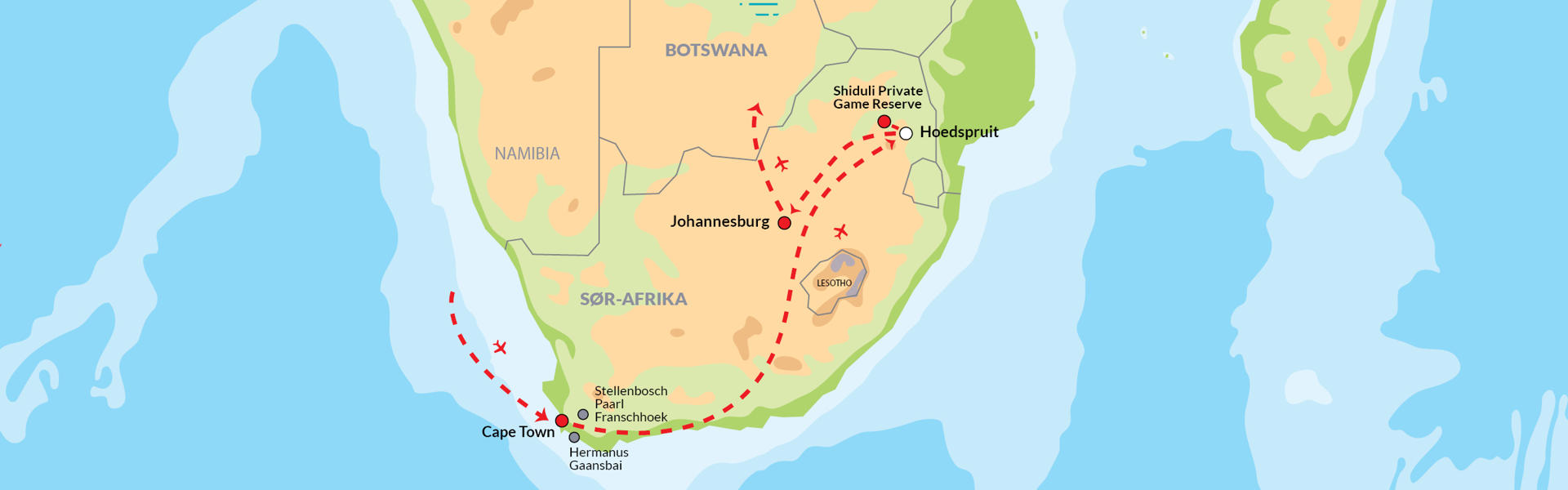 Cape Town, vinlandet & safari i privat game reserve - Reiserute