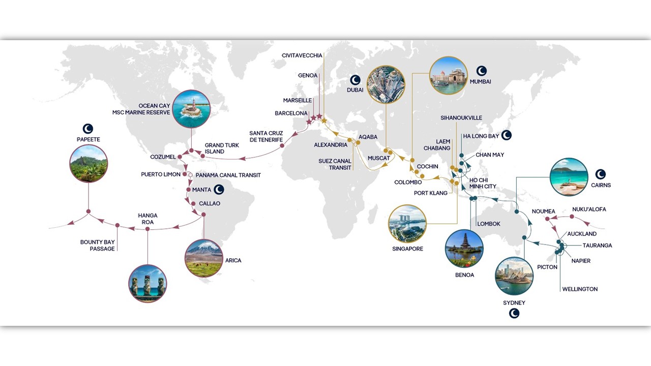 World Cruise 2028 er en fantastisk reise som tar dere til 29 land | Foto: MSC Cruises