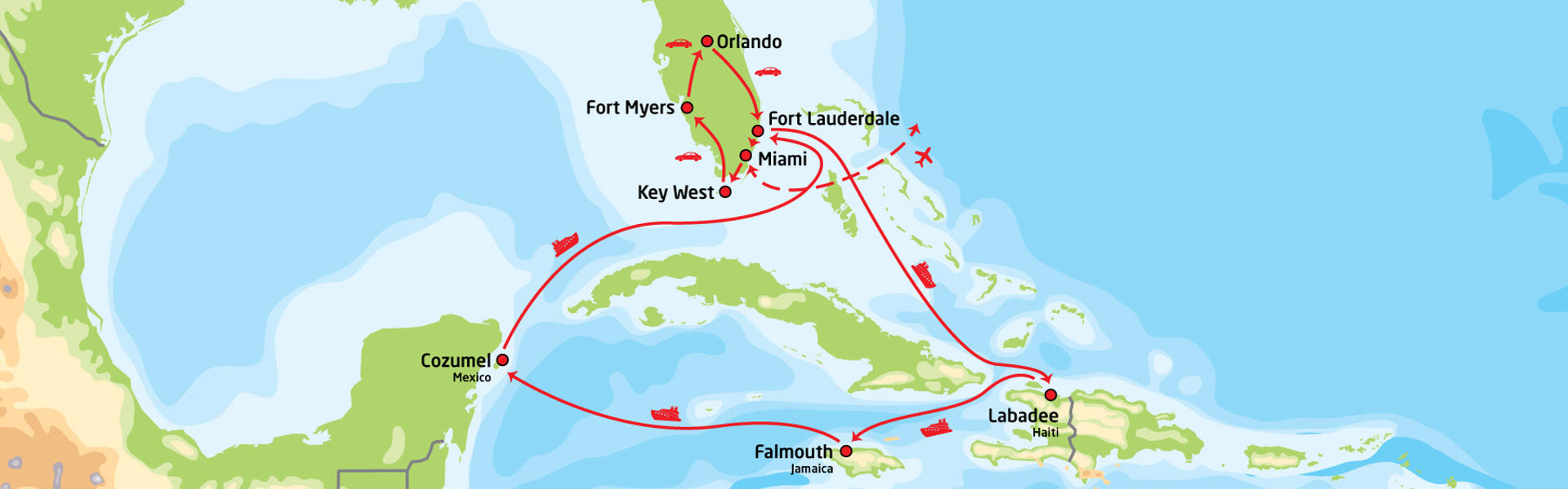 Florida fra kyst til kyst & cruise i Karibien | Reiserute