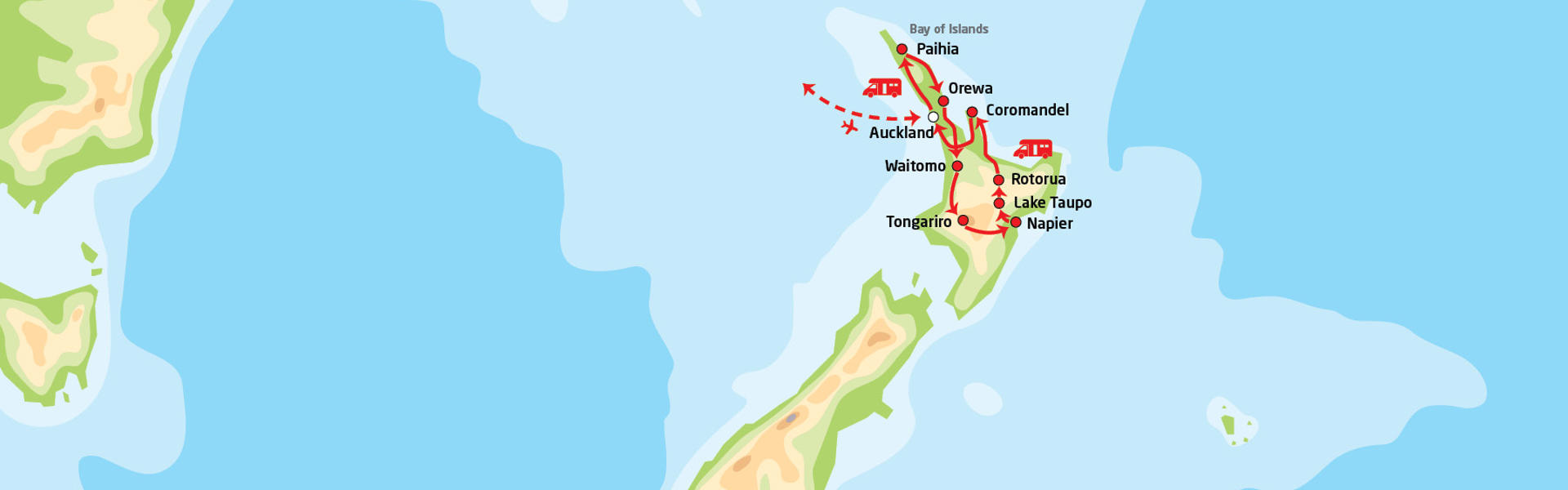 Nordøya på New Zealand i bobil | Reiserute