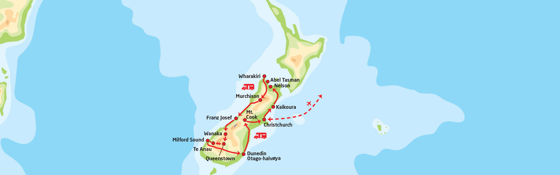 Sørøya på New Zealand i bobil | Reiserute
