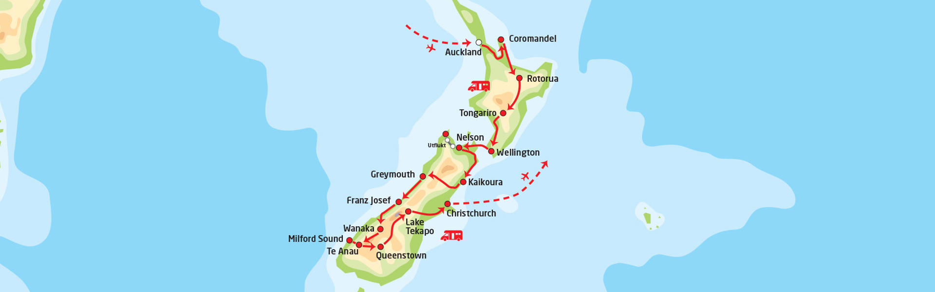 New Zealand i bobil | Reiserute