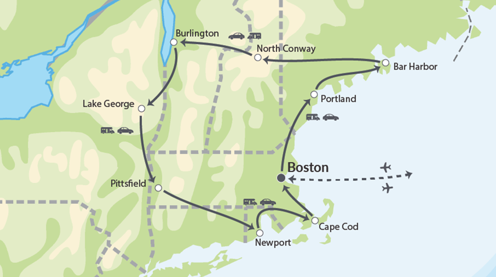 New England er det beste området på Østkysten for en bilferie
