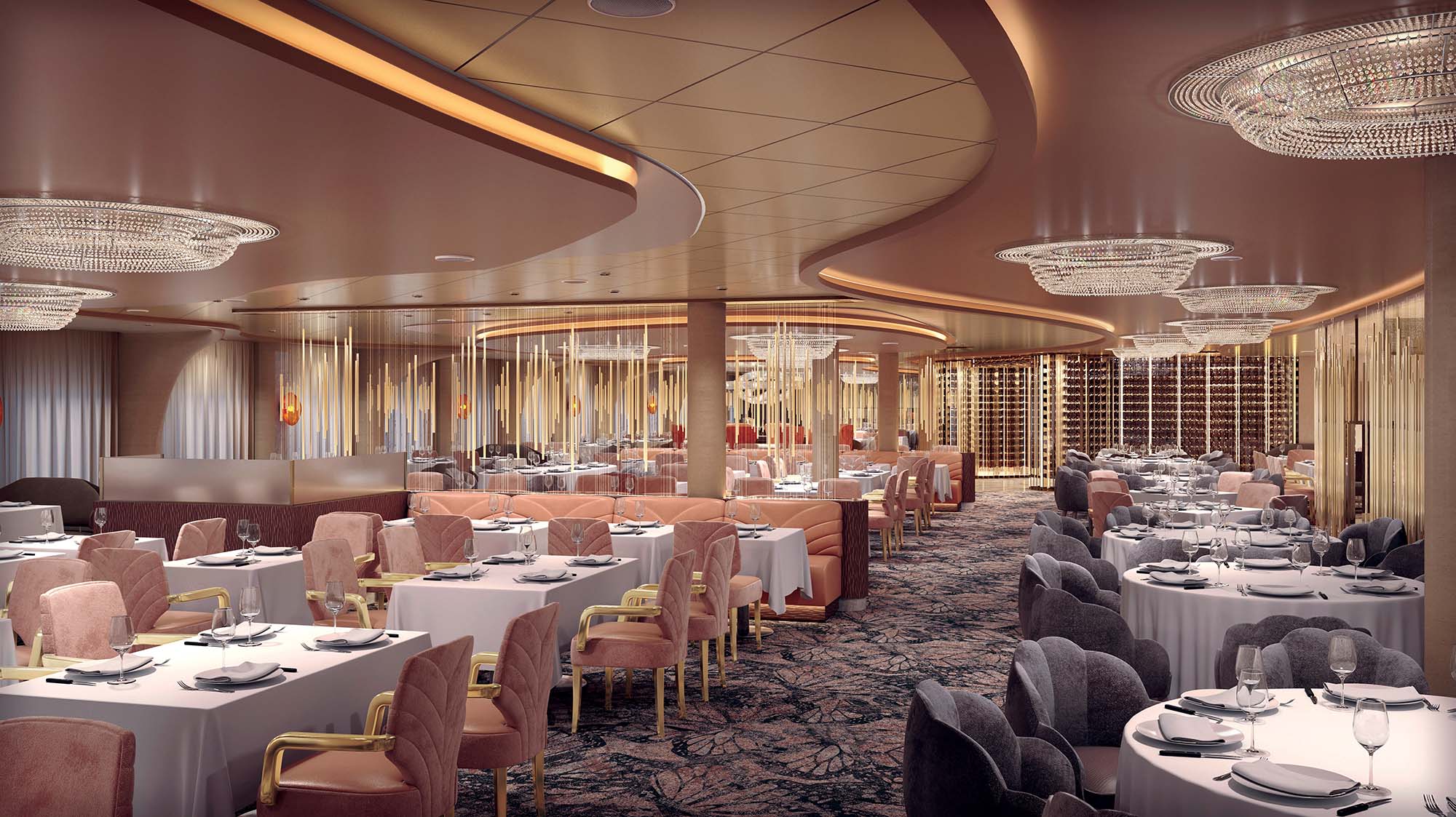 Restauranten Cosmopolitan. En av fire hovedrestauranter om bord Celebrity Edge