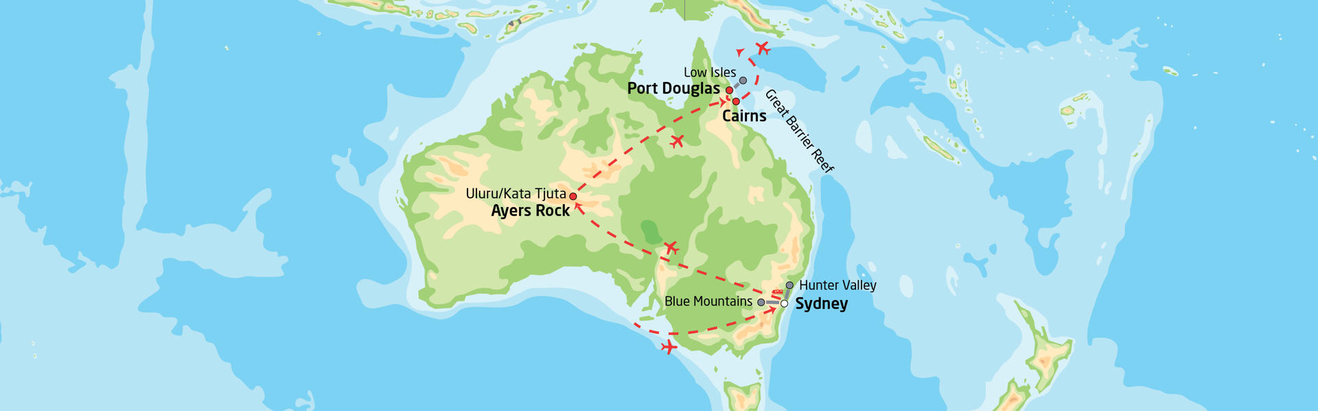 Storby, outback og korallrev i Australia | Reiserute
