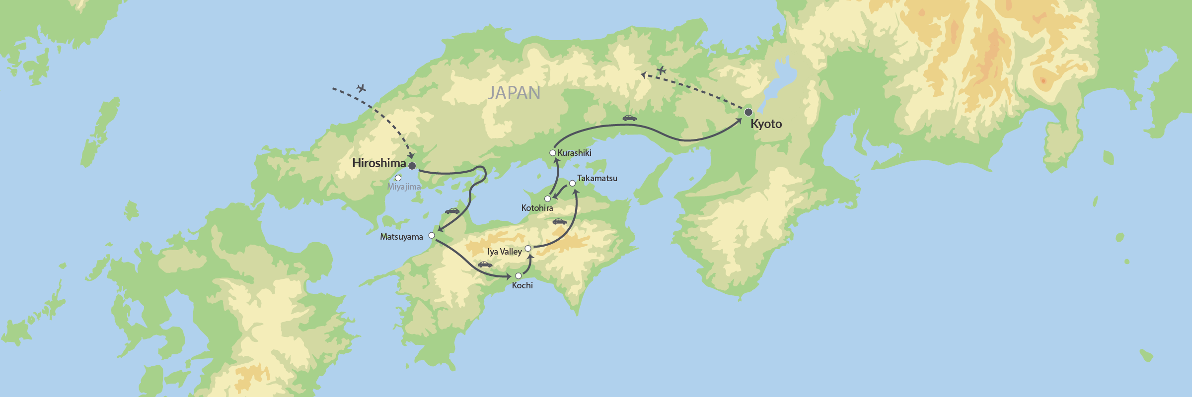Hiroshima, Kyoto Og Roadtrip På Shikoku Map (2)