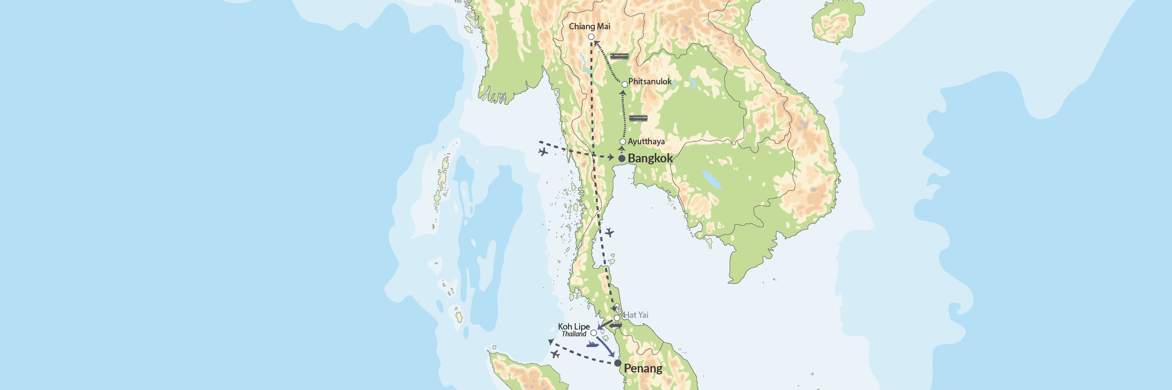 Thailand Og Malaysias Kontraster Map