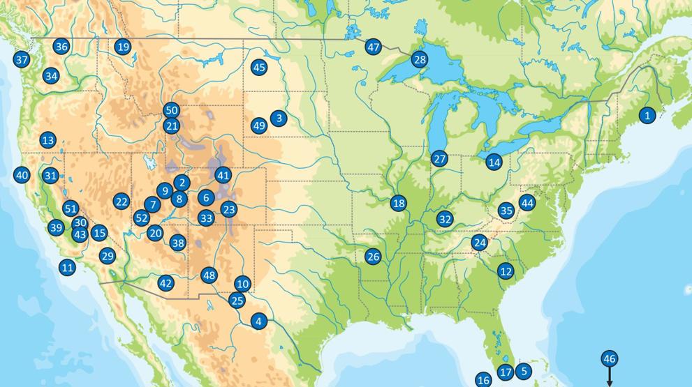 Der er 63 nasjionalparker i USA, hvoraf 52 er i de 48 sammenhengende delstater