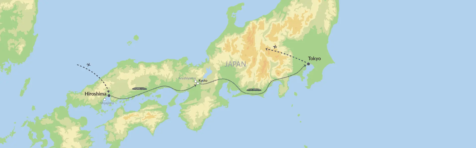 Togrejse Til Japans Højdepunkter Map