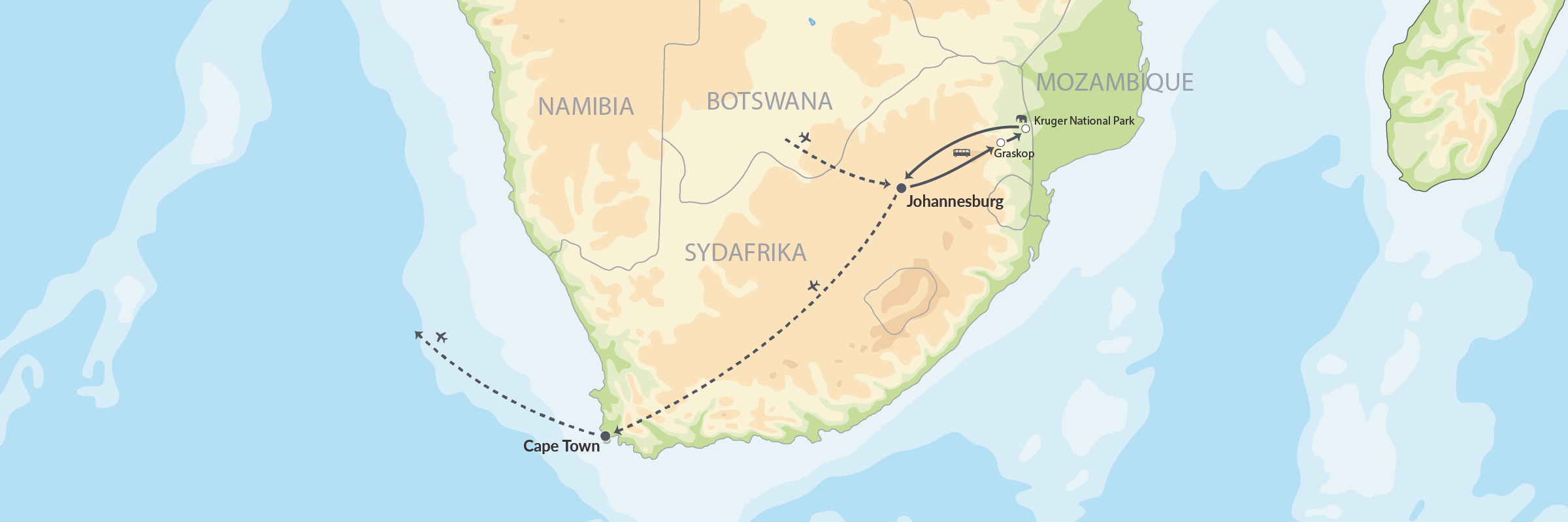 DK Sydafrikas Højdepunkter Map