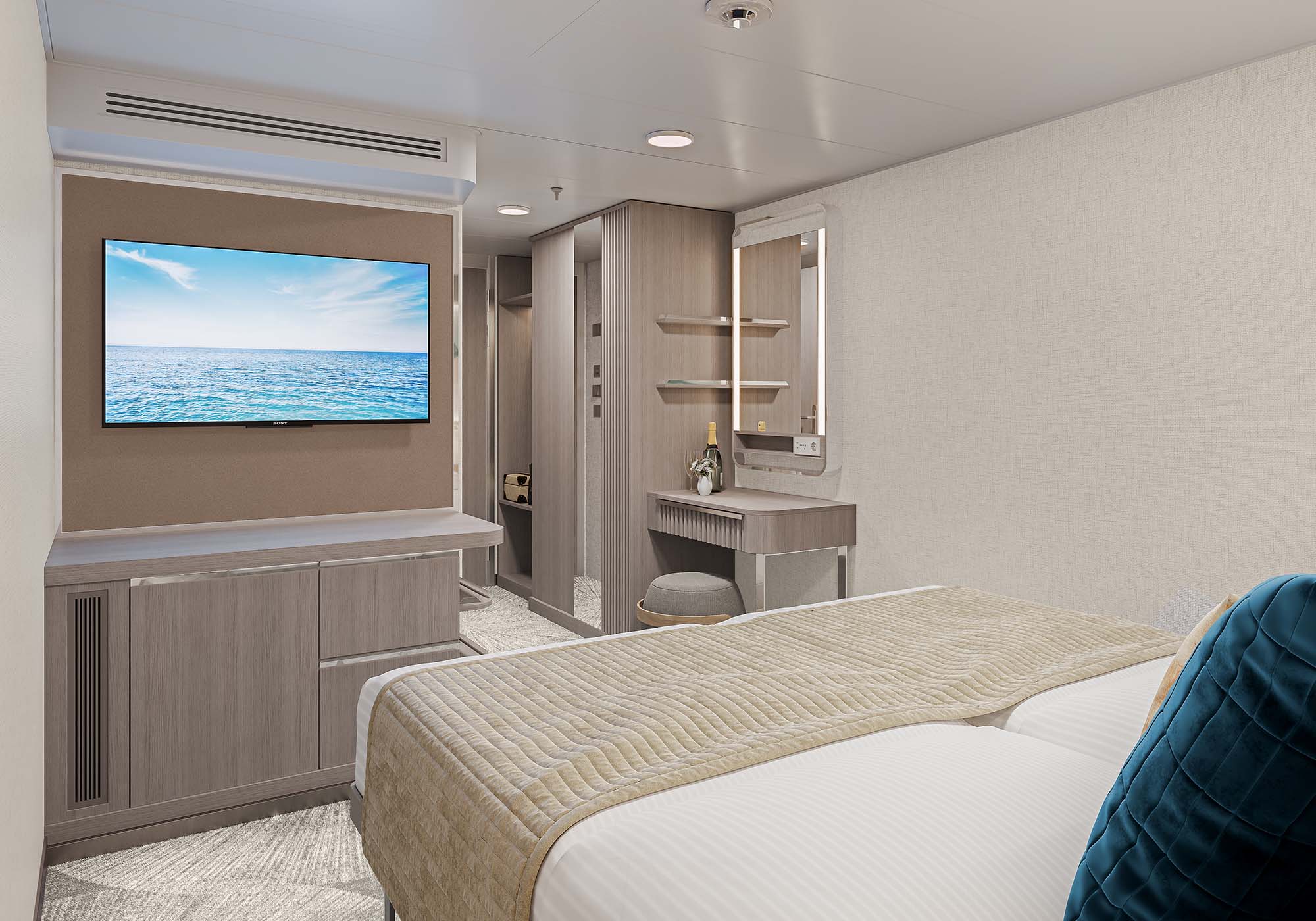 Indvendig kahyt ombord på Norwegian Prima