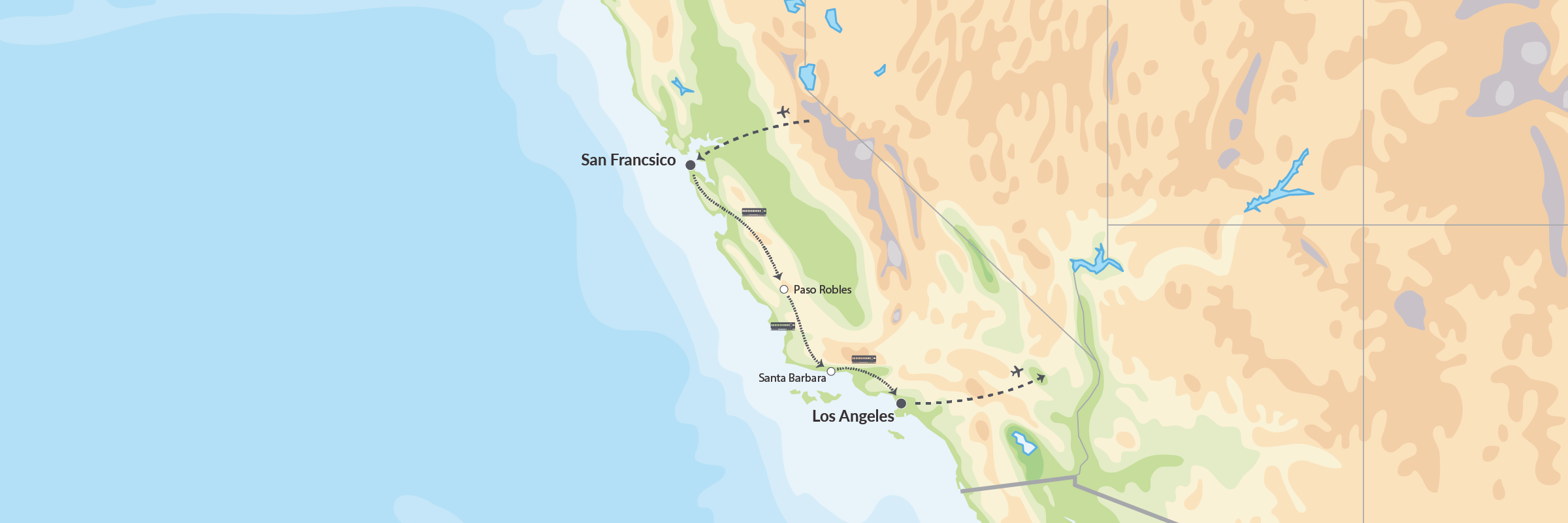 111522 Togrejse San Francisco Los Angeles Californien Map