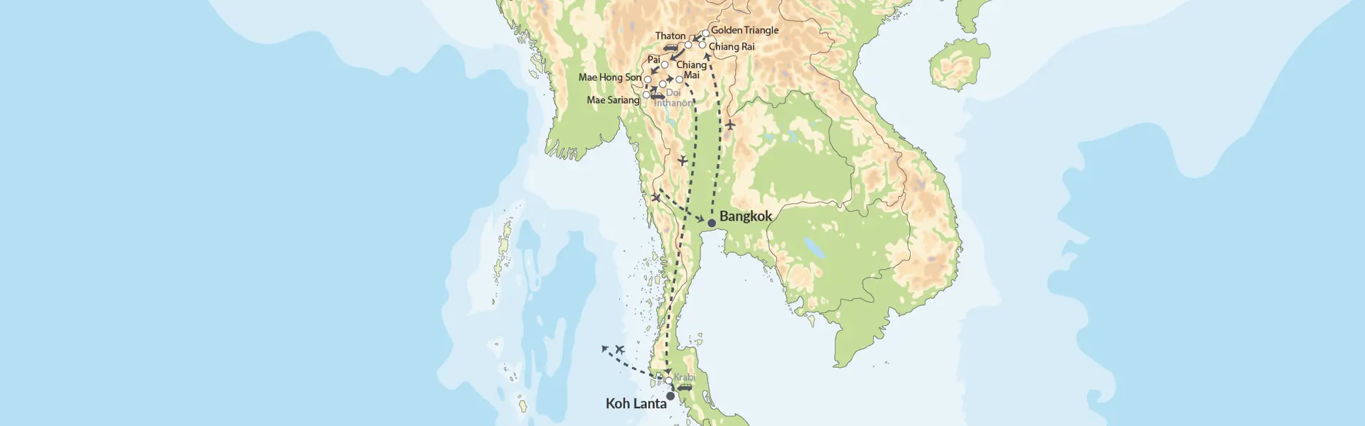 Thailands Nordlige Højdepunkter Og Koh Lanta Map