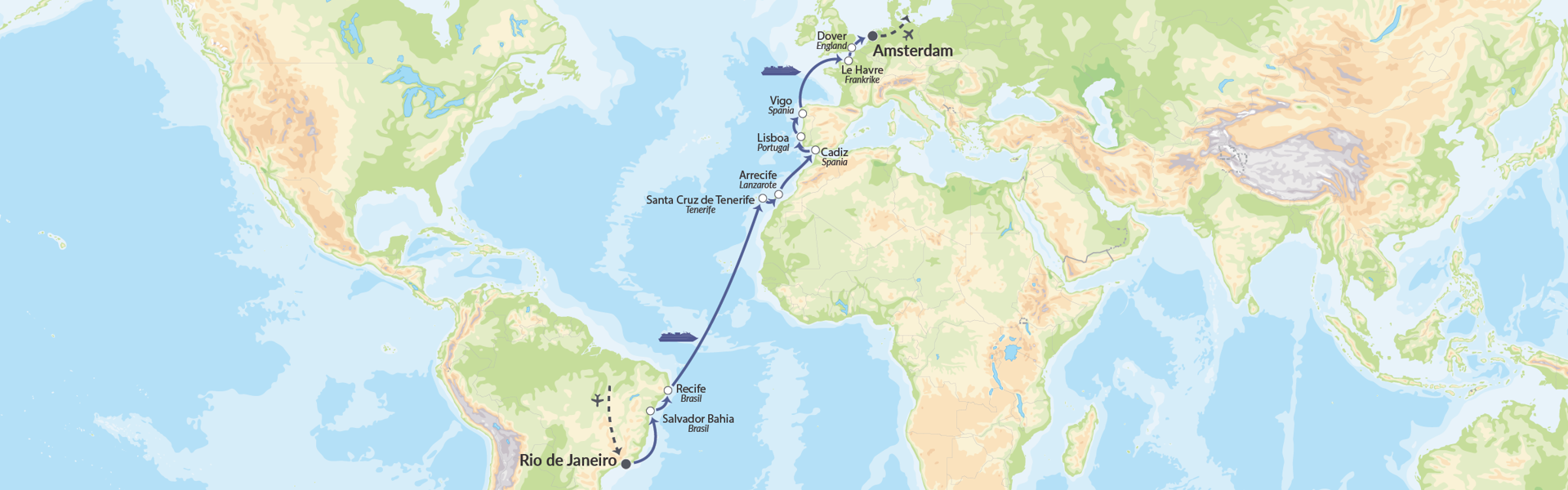 110890 Costa Favolosa 2MAI24 Transatlantisk Cruise Map