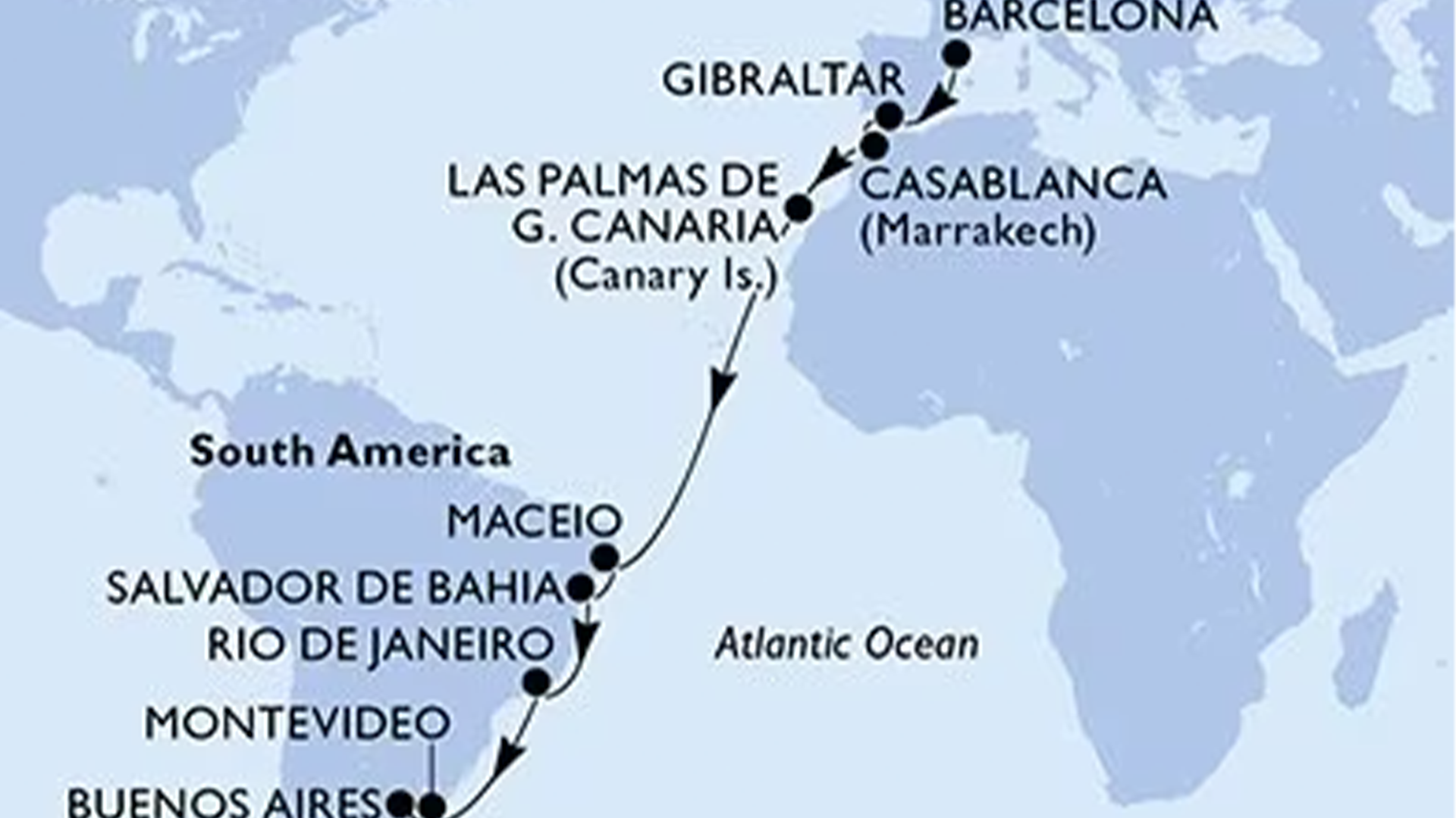 Reiseruten til MSC Splendida