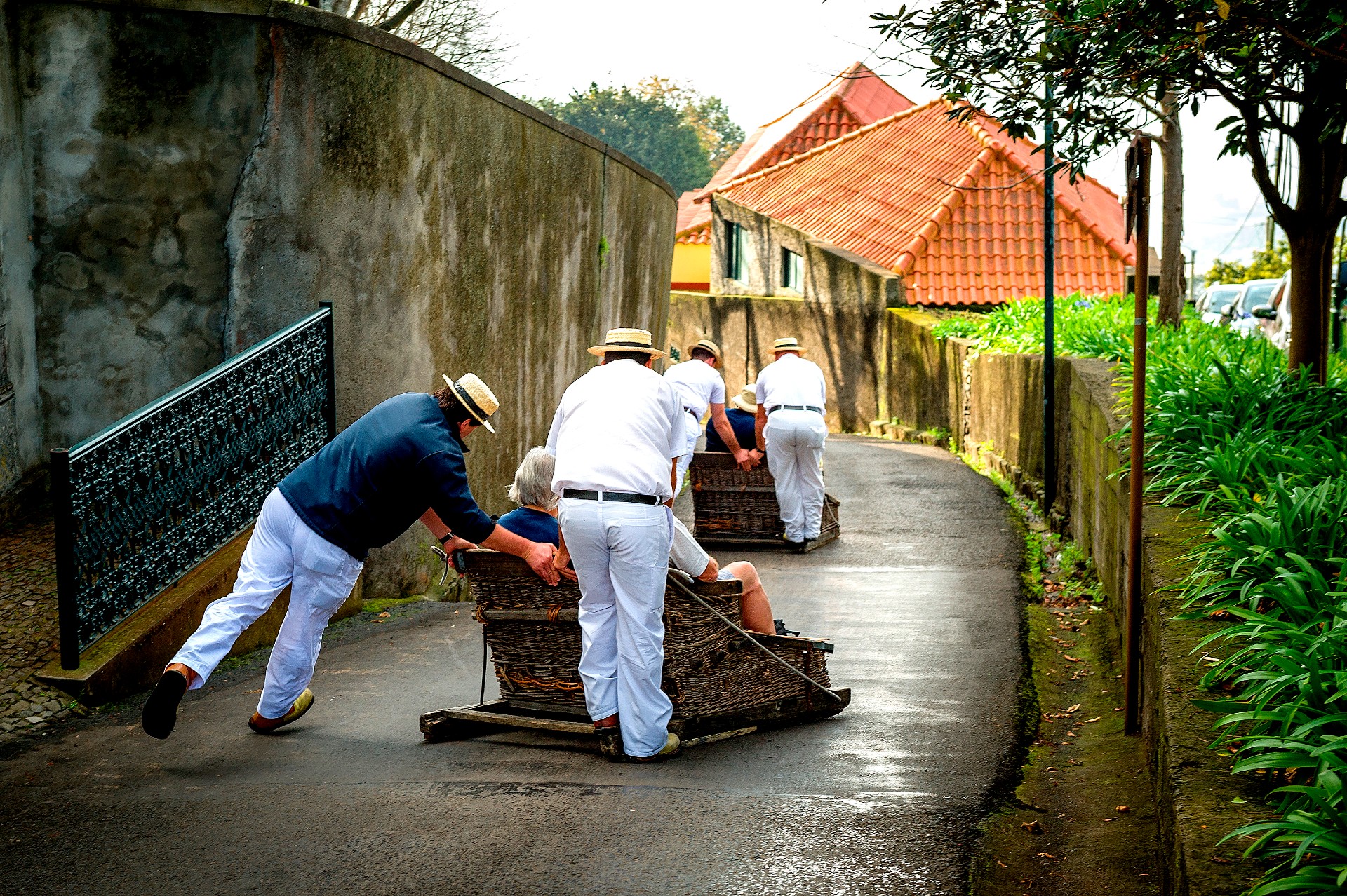 Utfordre deg selv med en tur på de berømte Monte Toboggan-sledene mellom Monte og Funchal