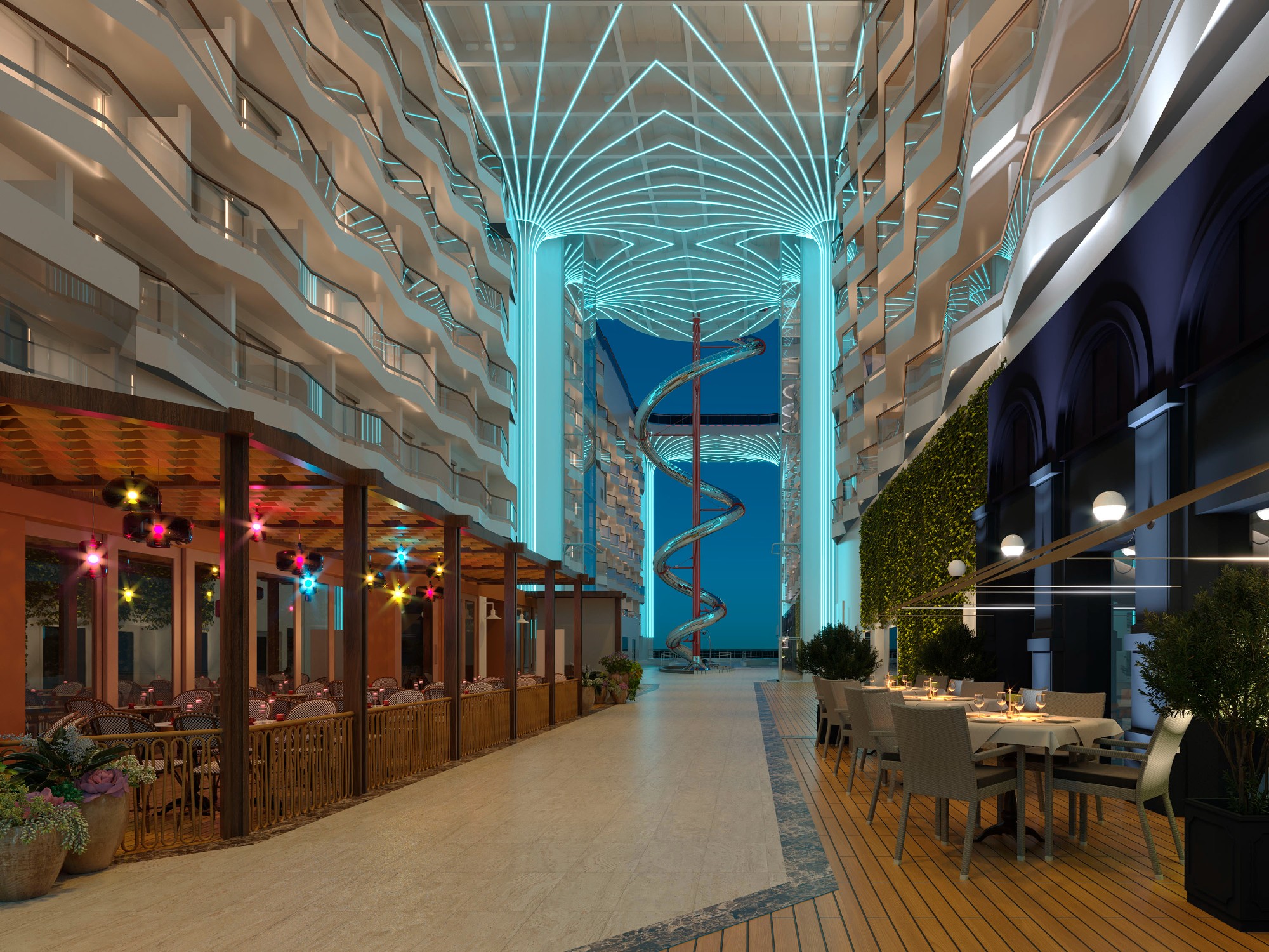 MSC World America tilbyr en spennende rutsjebaneopplevelse kalt "The Spiral"