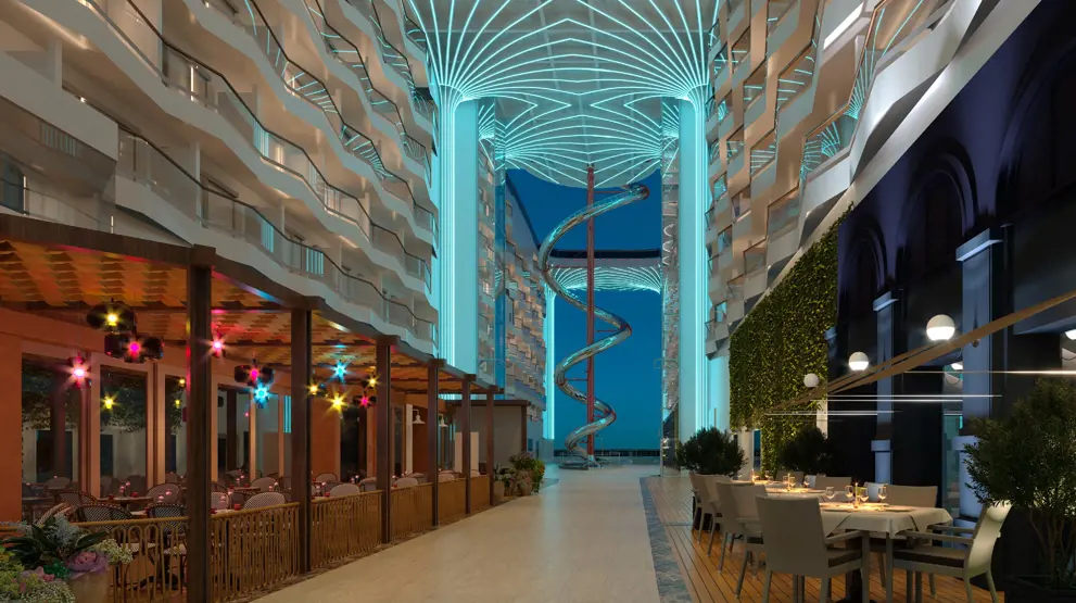 MSC World America tilbyr en spennende rutsjebaneopplevelse kalt "The Spiral"