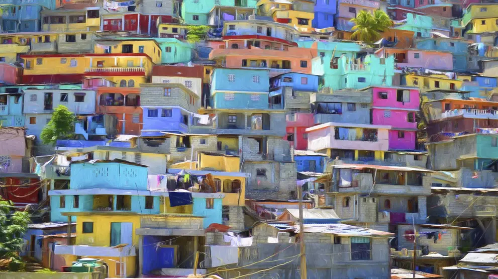 Fargerike hus i Port au Prince på Haiti