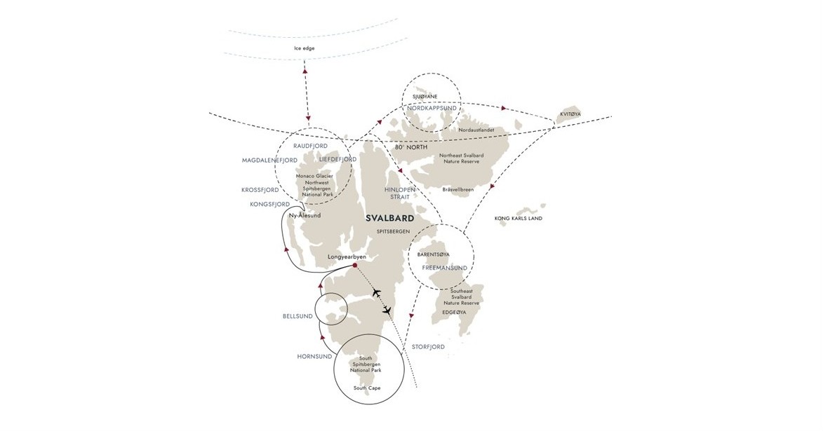Reisen går gjennom Svalbards fjorder, iskanten og avsidesliggende øyer
