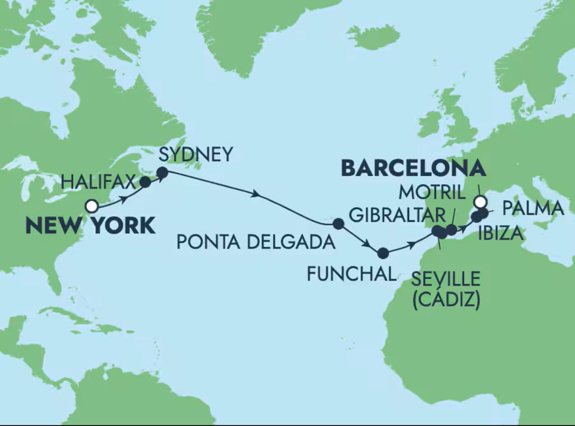 Seilruten fra New York til Barcelona med Norwegian Escape